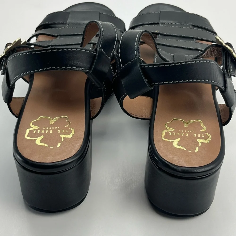 Ted‎ Baker Ffayeta Black Leather Sandal Platform Wedge Womens Size US 10.5 NEW